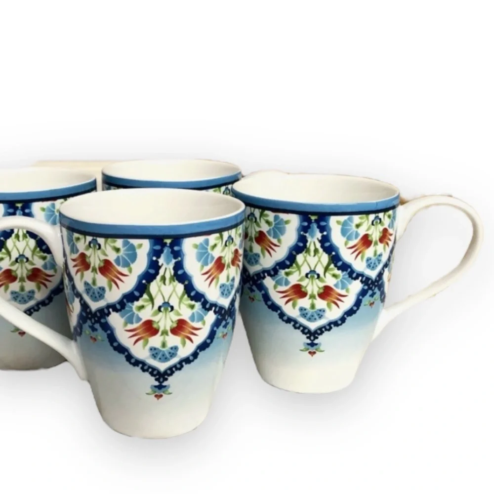 222 Fifth Tunisia Floral‎ Mug Porcelain Coffee Tea Cup Set of 4